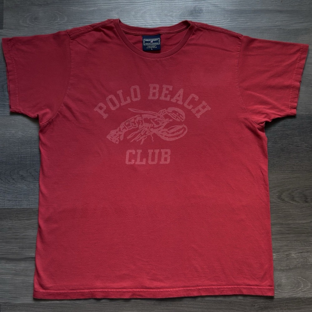 Vintage 90s Polo Sport Ralph Lauren Beach Club Lobster T-shirt Mens L Red